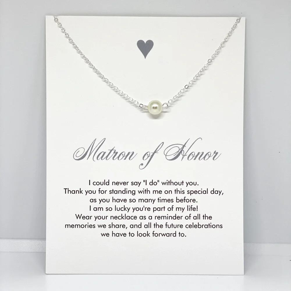 Matron of‎ Honor Card + Pearl Pendant Necklace